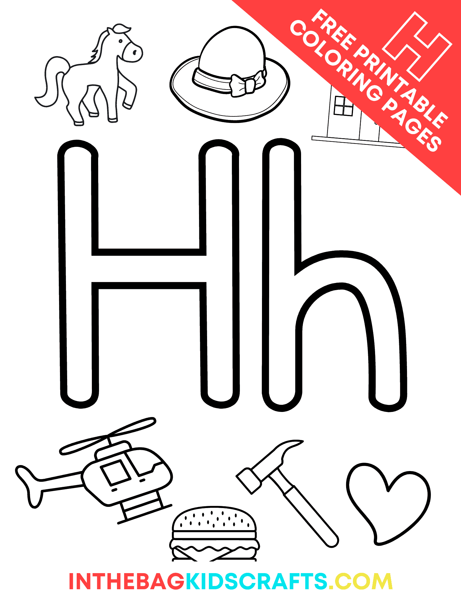 Letter H Coloring Pages for Kids (FREE Printable) • In the Bag Kids #39 Crafts