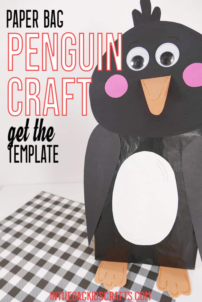 easy penguin craft made with a paper lunch bag